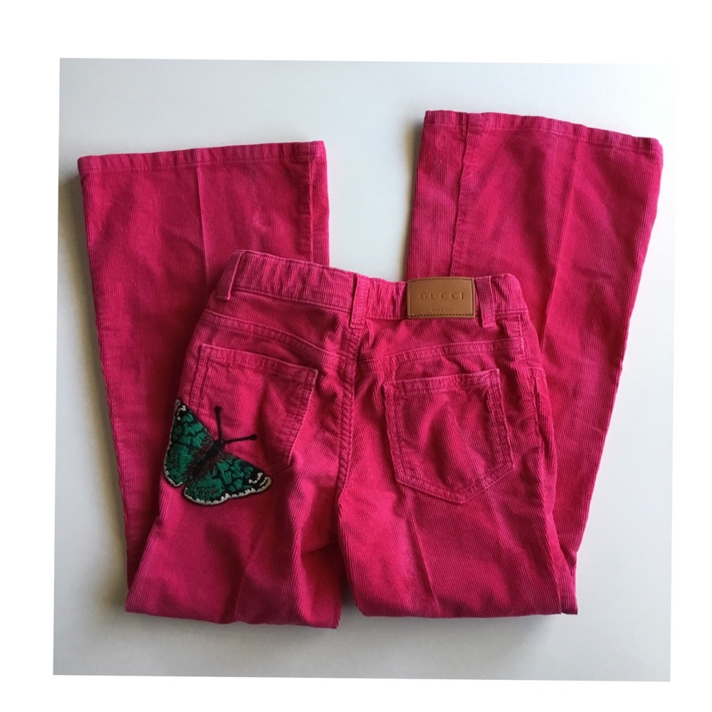 •GUCCI flared corduroy pants butterfly patch•